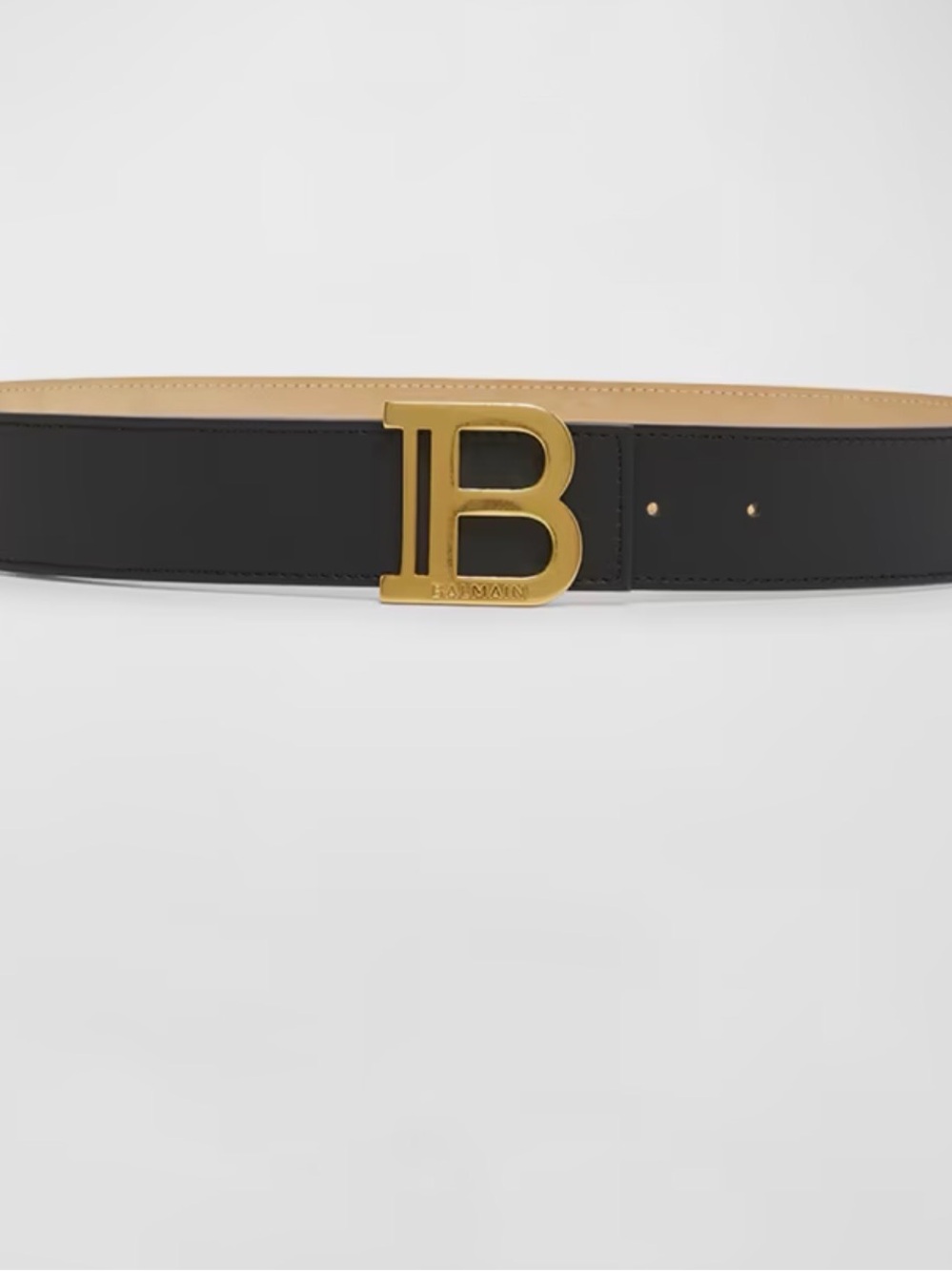 Balmain Black Leather Belt with Gold 'B' Logo Buckle 85 cm